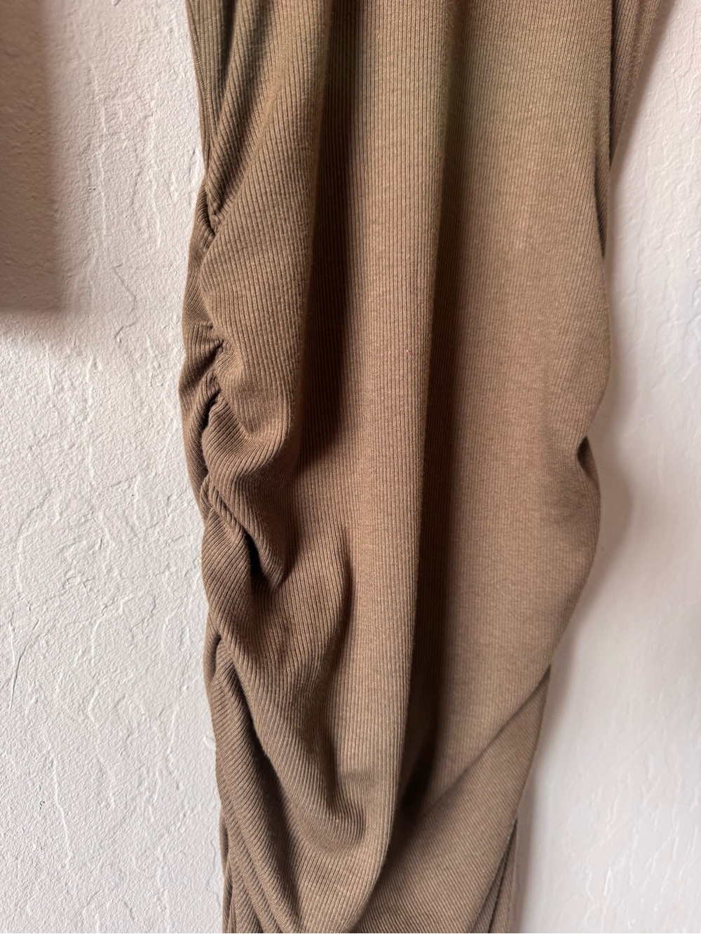 Michael Stars Ultra Rib Olive Green 3/4 Sleeve Ruched Midi Dress with Side Slit - Picture 3 of 9